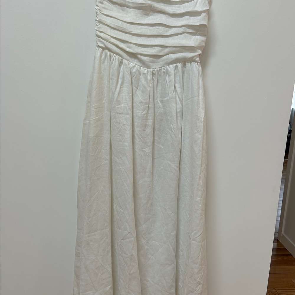 NWT DISSH Linen White Midi Strapless Dress